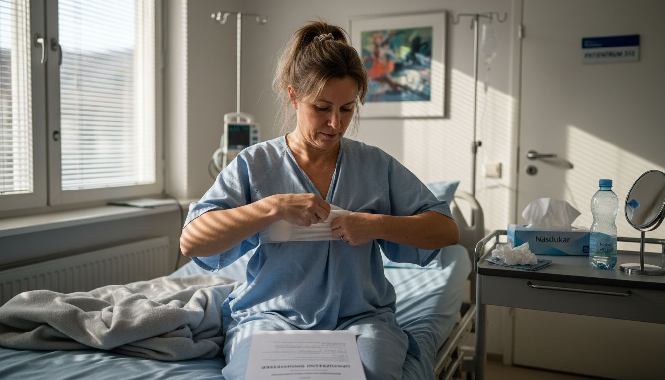 Patienten vilar på kliniken efter en nyligen genomförd plastikkirurgi.