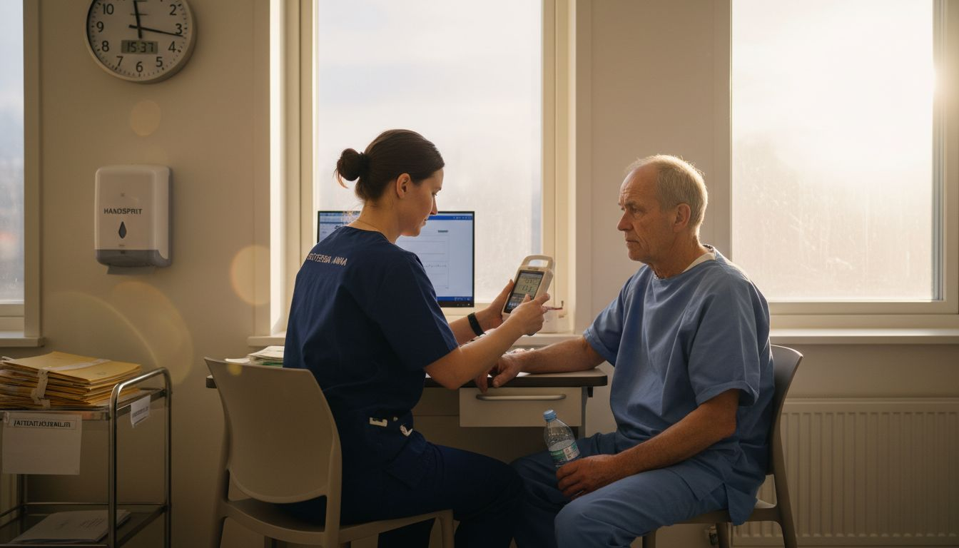 Sjuksköterska gör en säkerhetskontroll på kliniken efter en operation