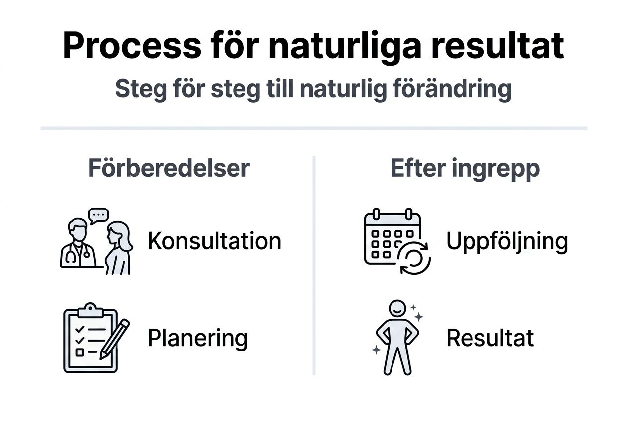 Illustration som visar de olika stegen i en plastikkirurgisk behandling