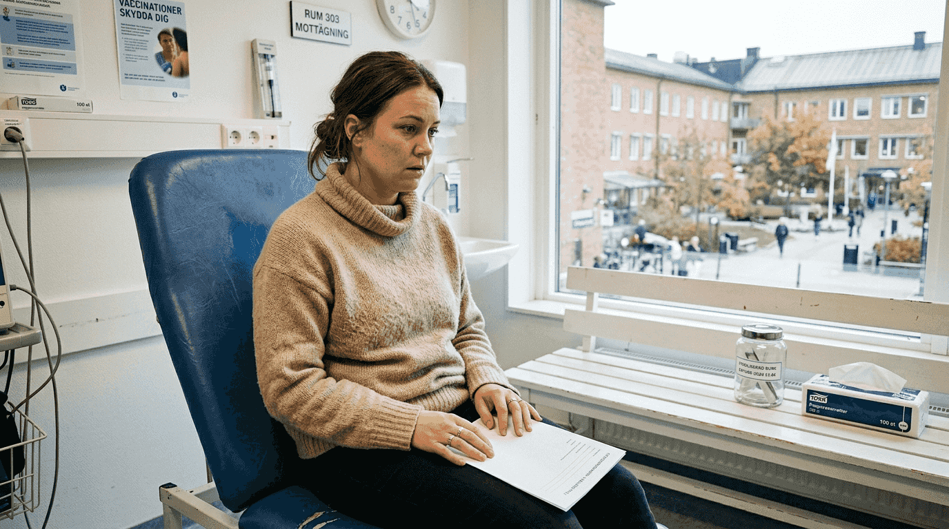 En patient väntar på konsultation inför plastikoperation i Göteborg.