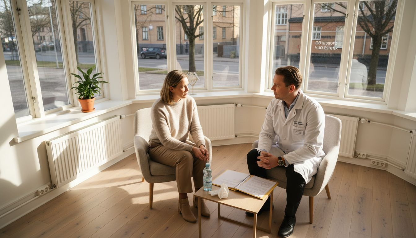 En patient träffar läkare på kliniken i Göteborg för rådgivning.
