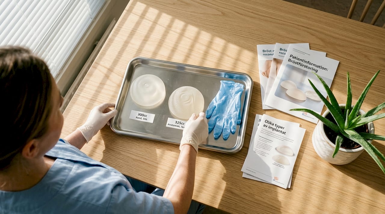 Implantatprover framlagda på konsultationsbordet i kliniken