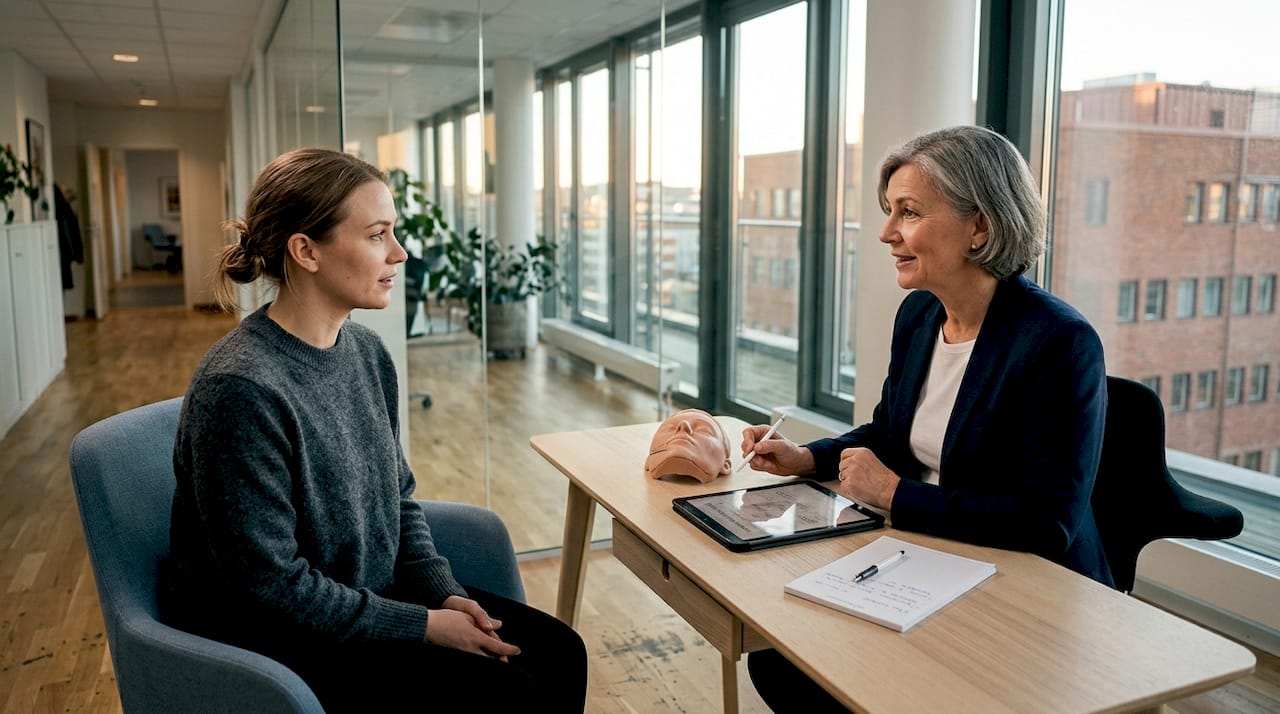 Patienten träffar kirurgen för ett samtal på mottagningen.