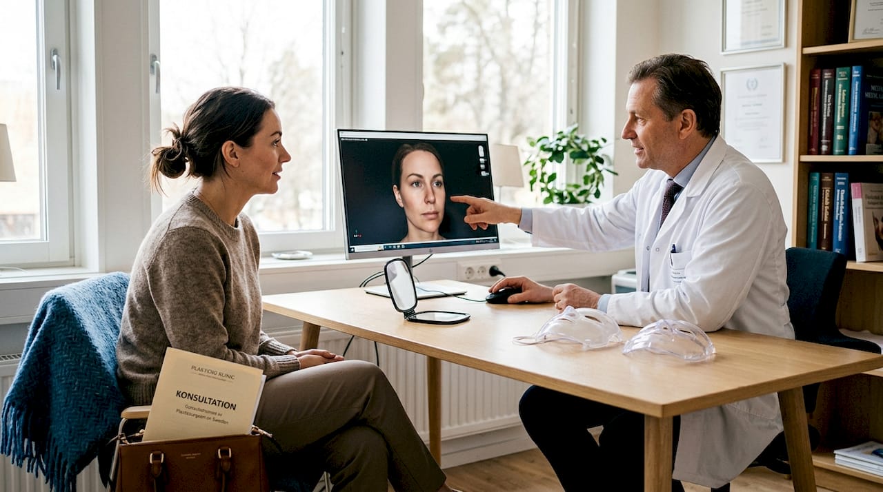 Patienten får se en 3D-modell tillsammans med plastikkirurgen