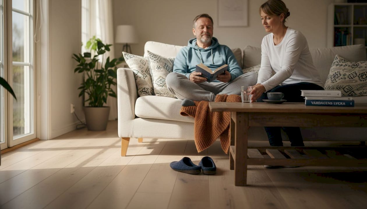Vilar ut på soffan efter operationen och får stöd hemma av nära och kära.
