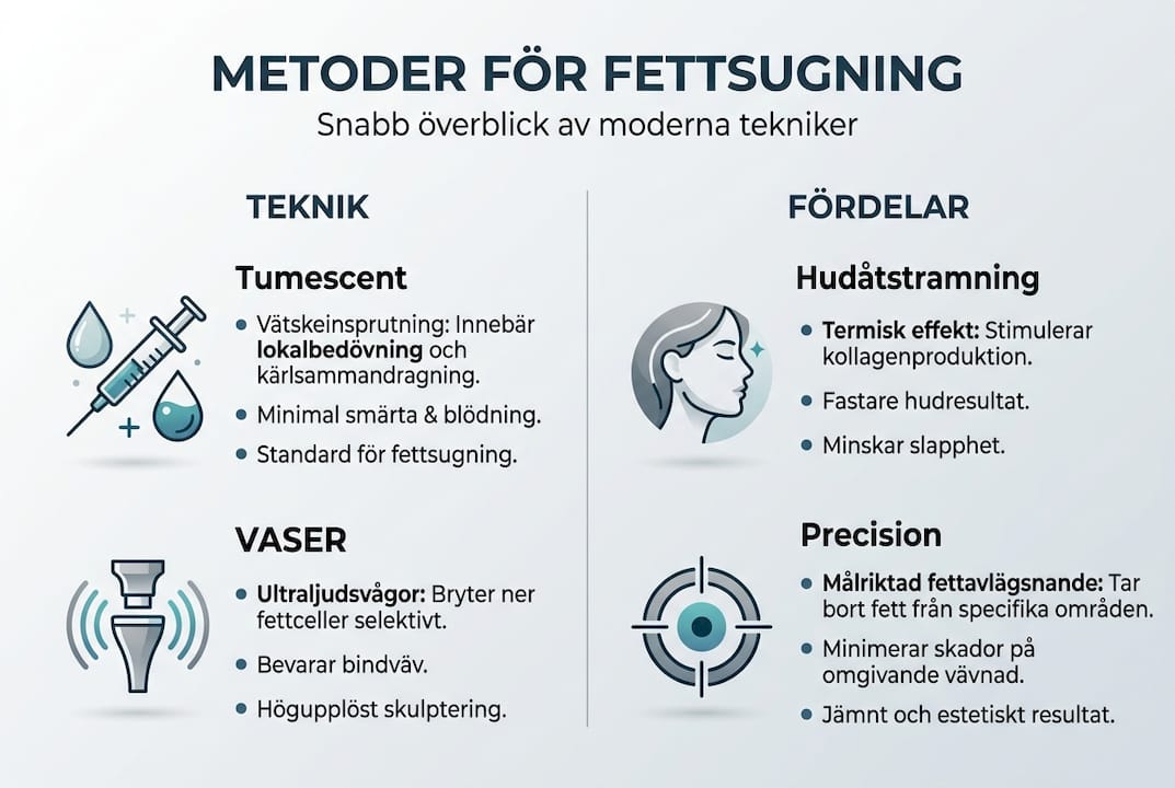 Grafisk översikt över de senaste metoderna inom fettsugning
