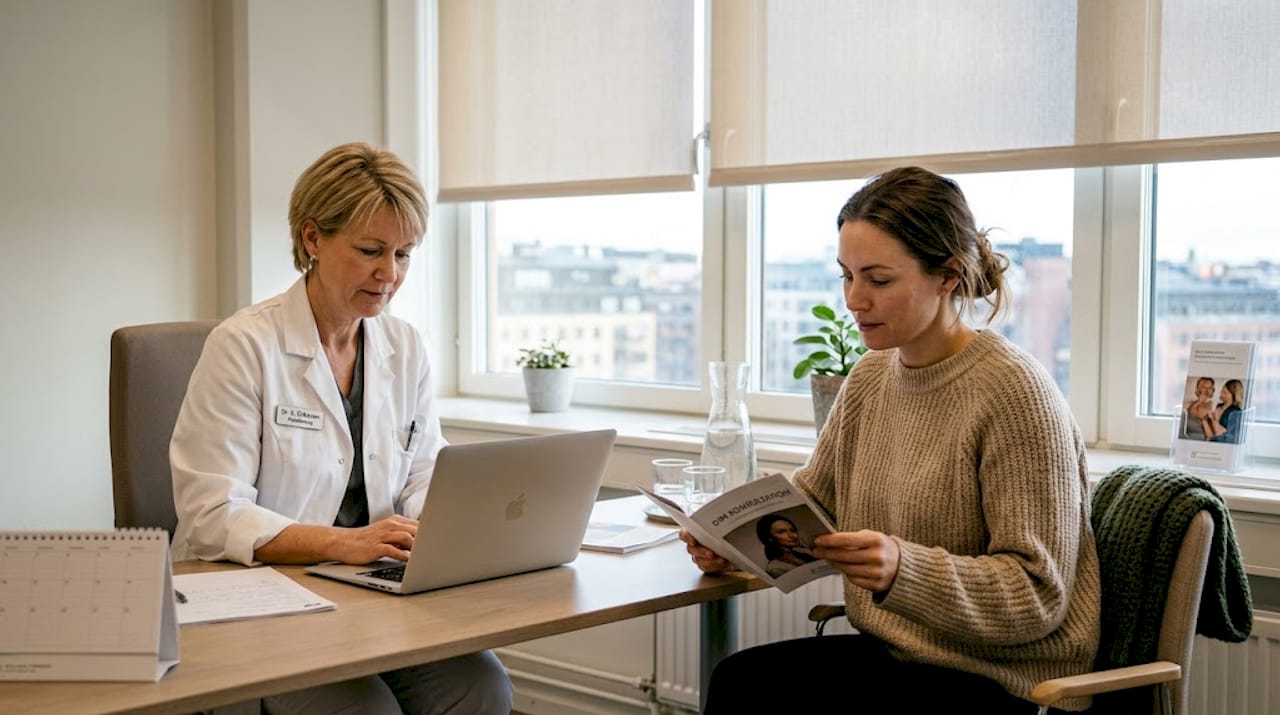 En patient träffar en plastikkirurg i Göteborg för konsultation.