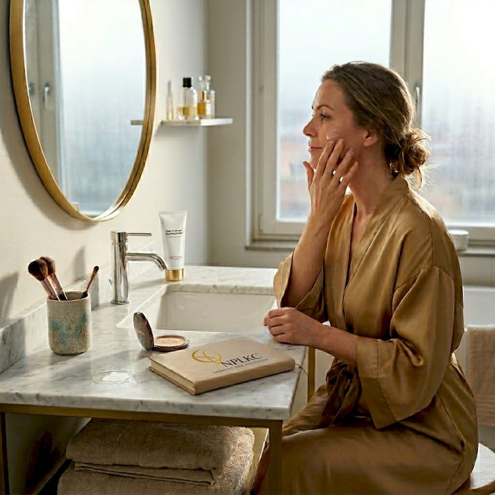 Efter sin fillerbehandling smörjer kvinnan in ansiktet med återfuktande kräm.