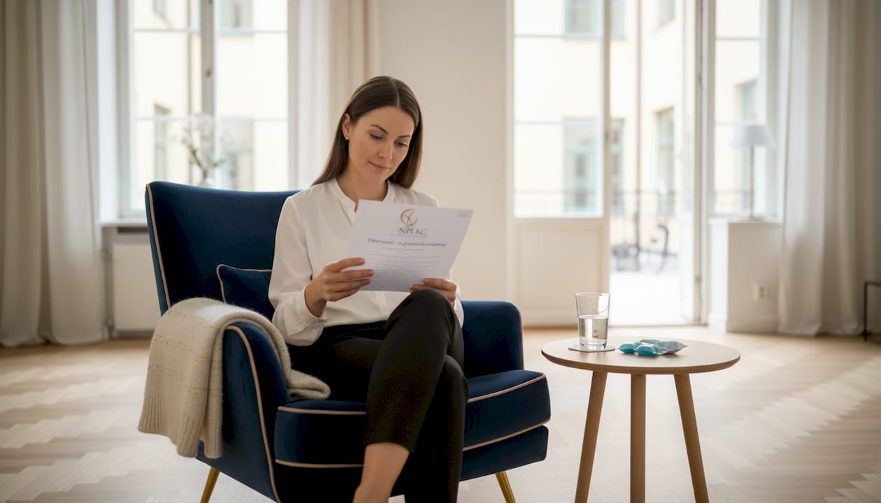 Kvinna tar hand om sig enligt rekommendationerna efter sin injektionsbehandling