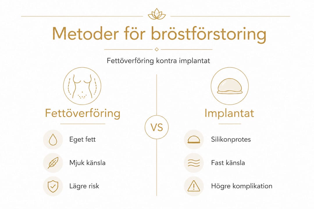 Illustration: skillnader mellan fettinjektion och bröstimplantat
