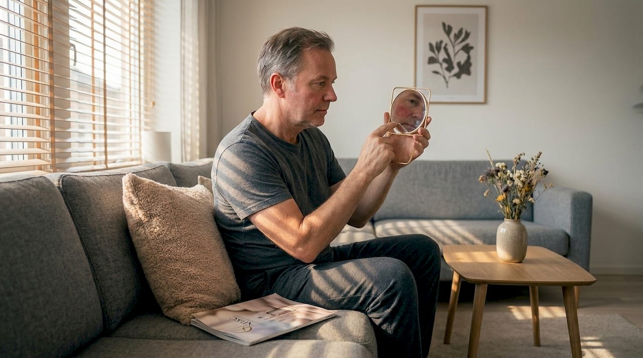 Man granskar hur huden reagerat efter en PRX-behandling