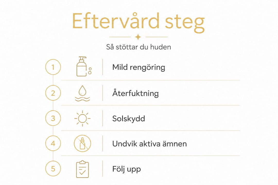 Guide: Så tar du hand om huden efter en kemisk peeling – steg för steg i infografik