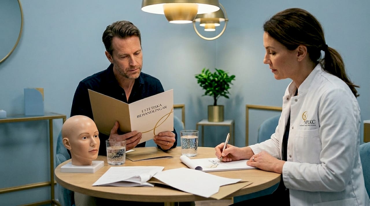 Patienten överväger en estetisk konsultation
