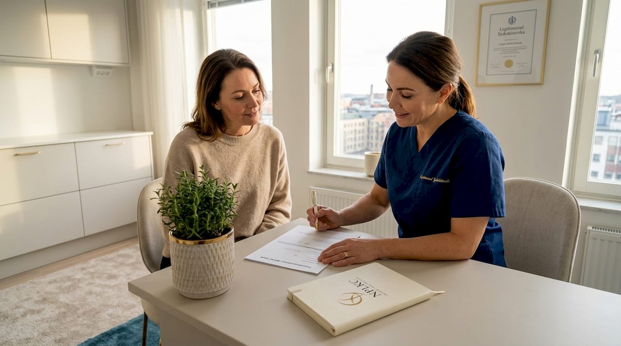 Patienten bokar tid för konsultation inför en botoxbehandling