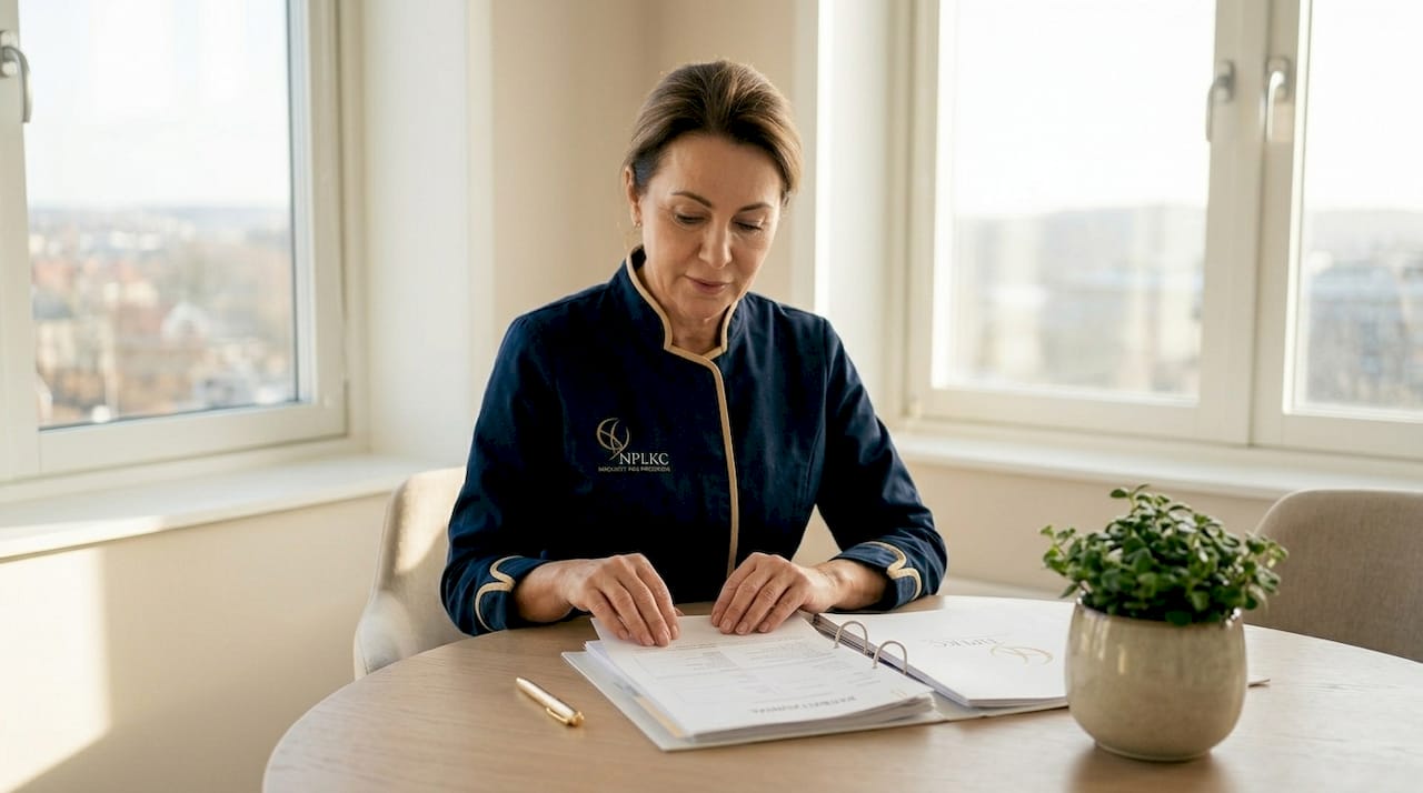 Kirurgen går igenom patientens journal inför samtalet