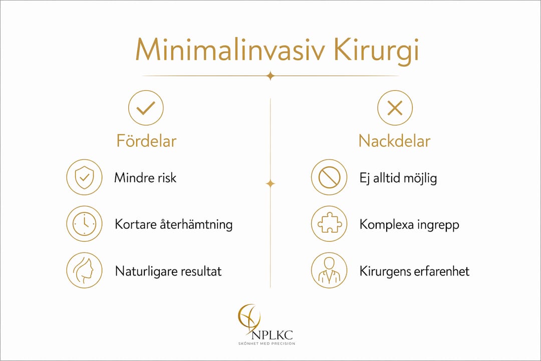 En informativ grafik som visar och belyser både för- och nackdelar med minimalinvasiv kirurgi.
