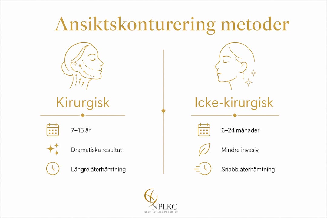 Grafisk översikt som visar skillnaderna mellan kirurgisk och icke-kirurgisk ansiktsformning