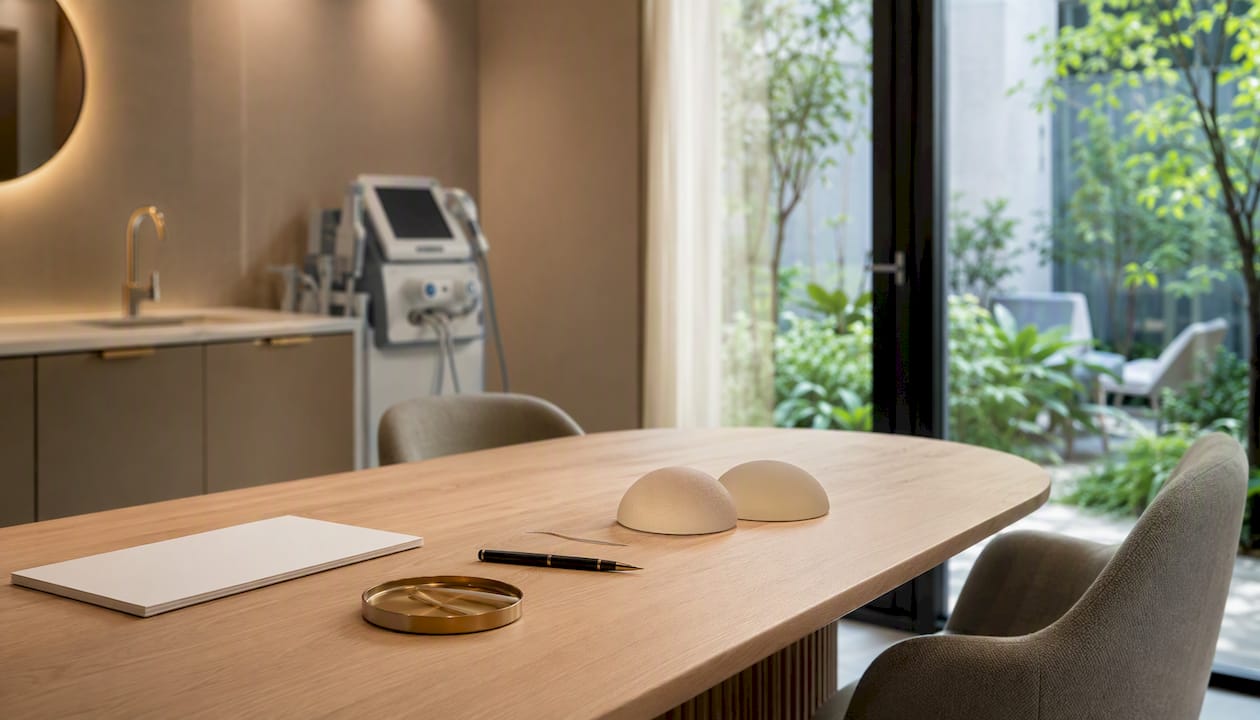 Detaljer som utmärker ett exklusivt konsultationsrum på en lyxklinik