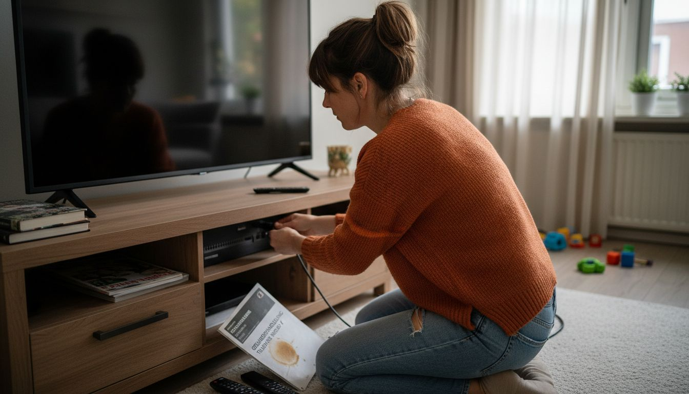 Vrouw controleert of de HDMI-poorten van haar tv goed werken