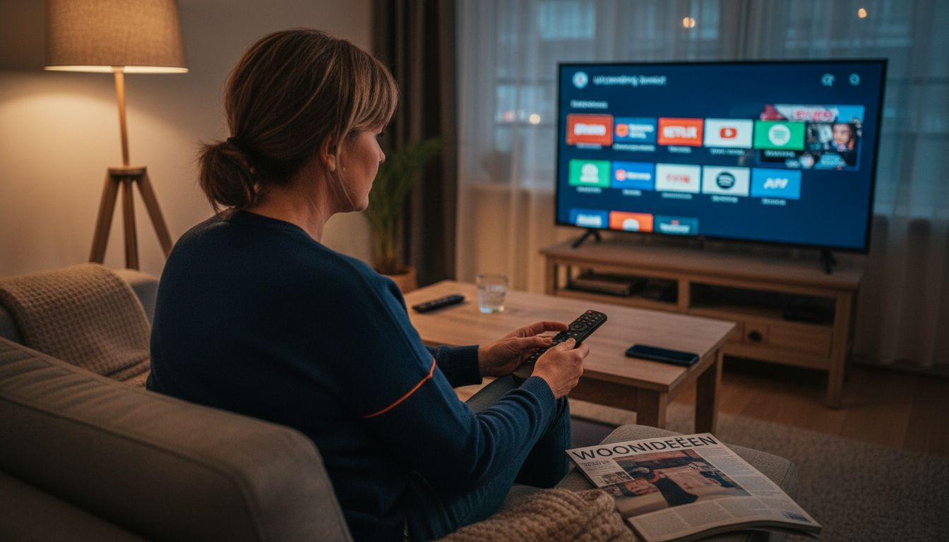 Een vrouw bladert door apps op haar smart-tv.