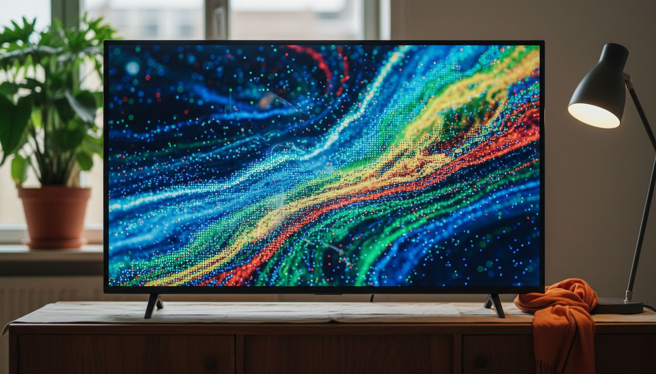 Detailopname van een OLED-scherm waarbij de afzonderlijke pixels goed zichtbaar zijn