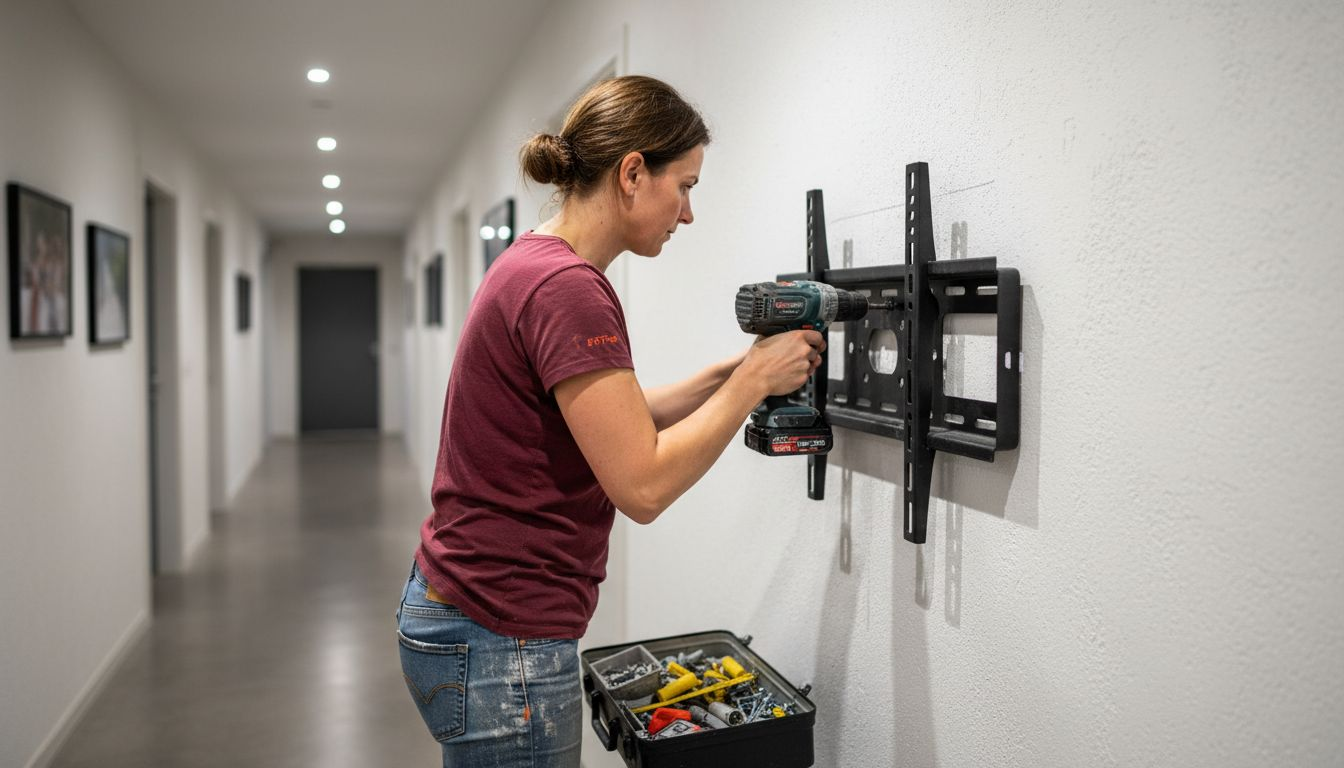 Vrouw bevestigt tv-beugel aan de muur