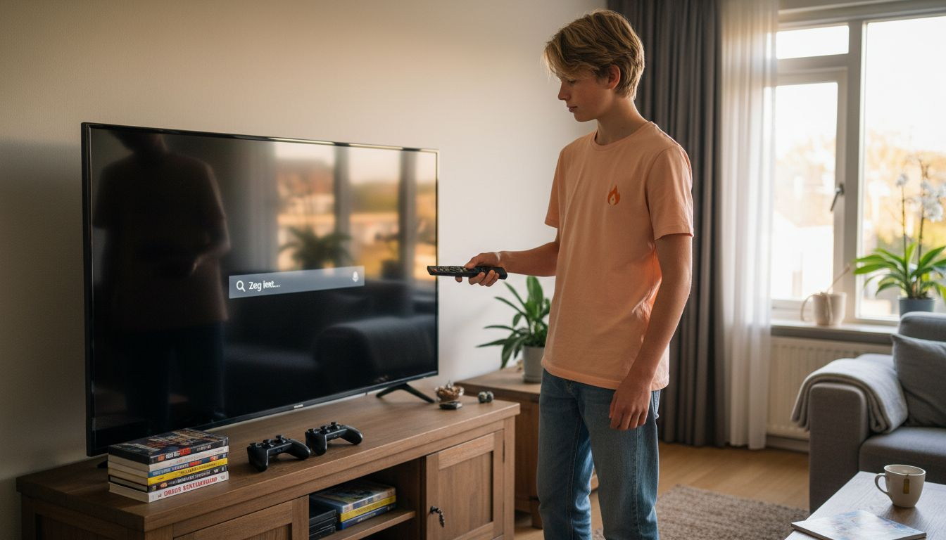 Een tiener schakelt de microfoon in tijdens een tv-uitzending.