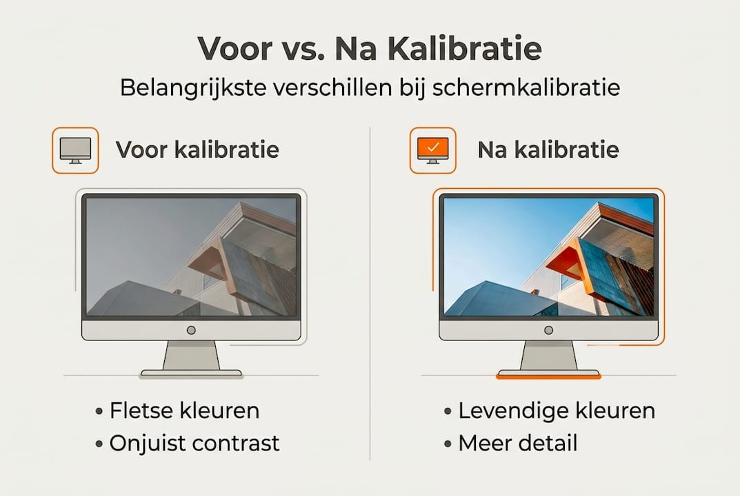 Infographic met een overzicht van het resultaat vóór en na schermcalibratie