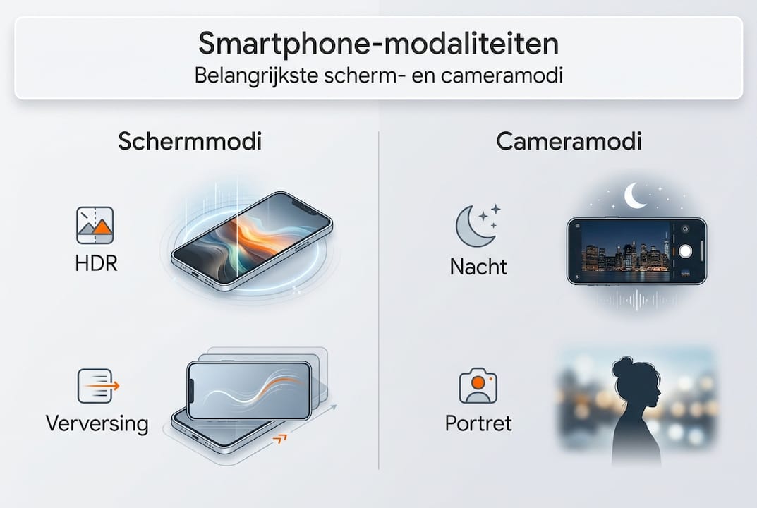 Overzicht van de verschillende scherm- en camerastanden op je smartphone
