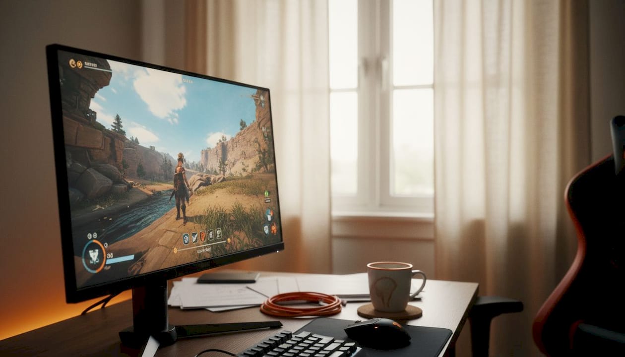 Close-up van een gamingmonitor met een haarscherp en foutloos beeld