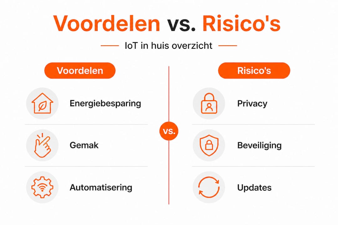 Overzichtelijke infographic met de voor- en nadelen van het Internet of Things (IoT) op een rij