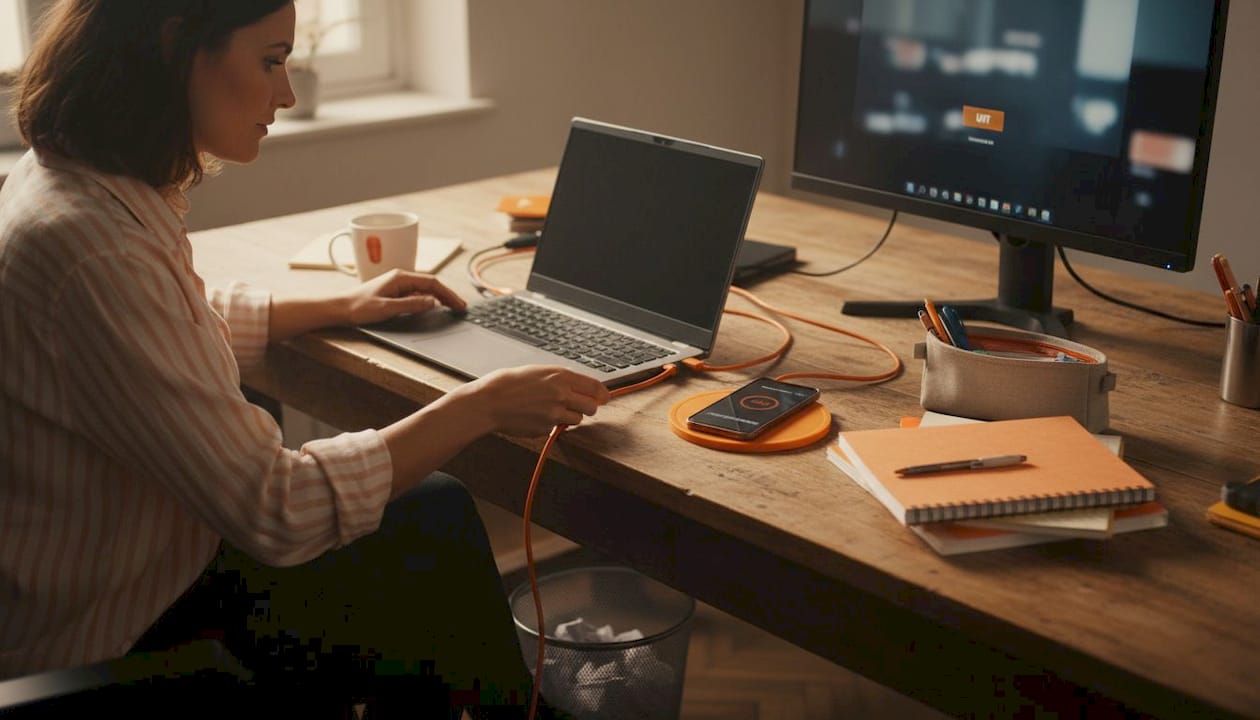 Vrouw maakt haar gaming laptop klaar voor mobiel gebruik