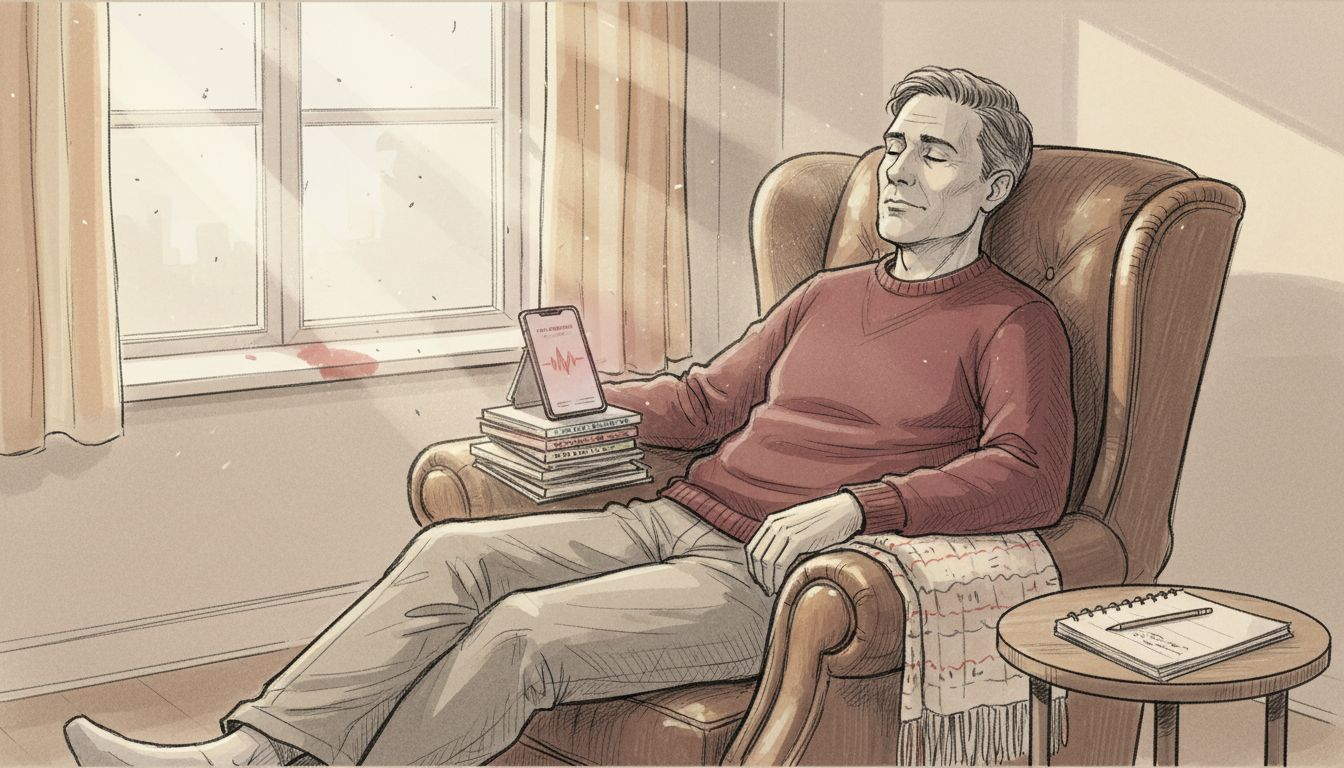 Client using guided hypnosis in cozy office