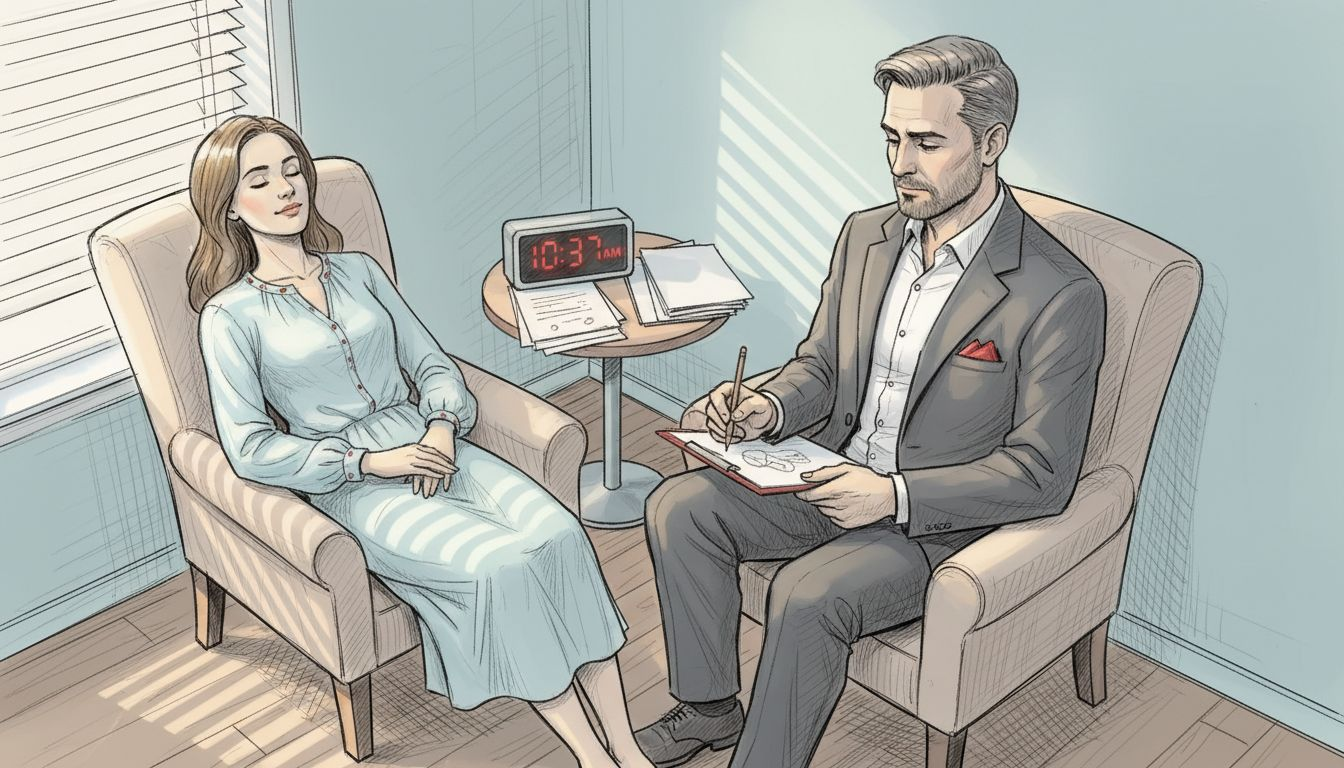 Therapist recording notes in hypnotherapy session