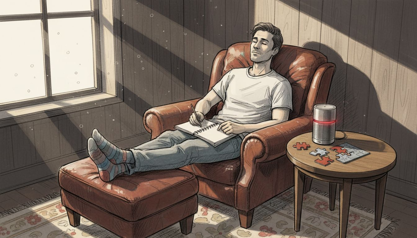 Man in hypnosis session relaxing in armchair