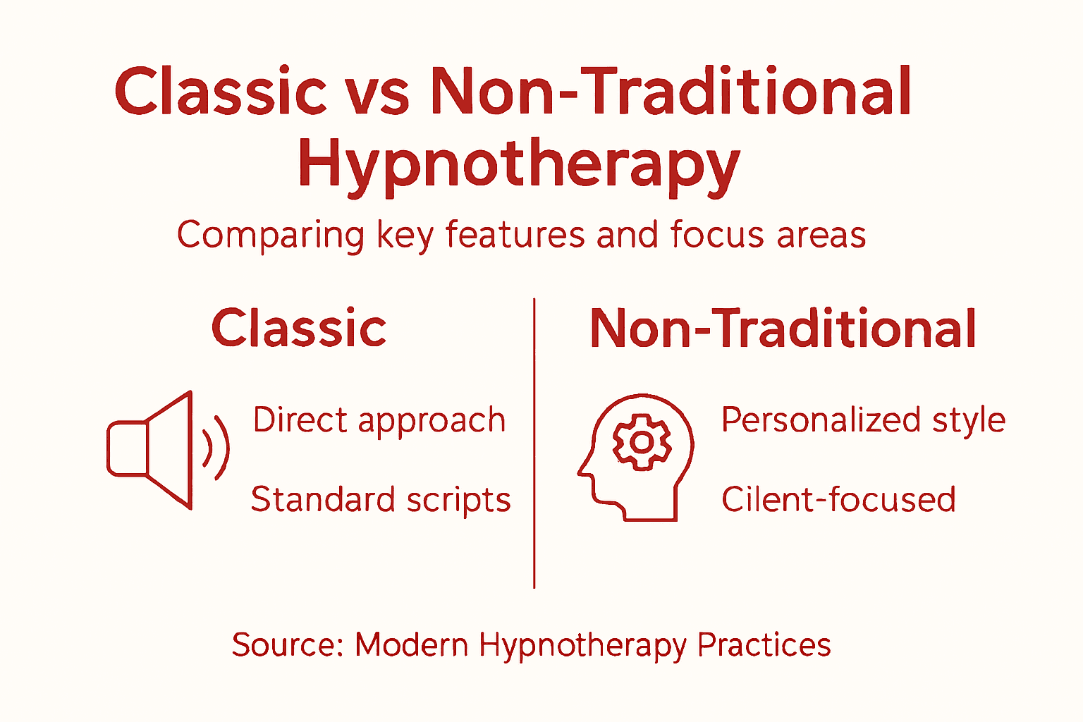 Infographic contrasting classic and non-traditional hypnotherapy