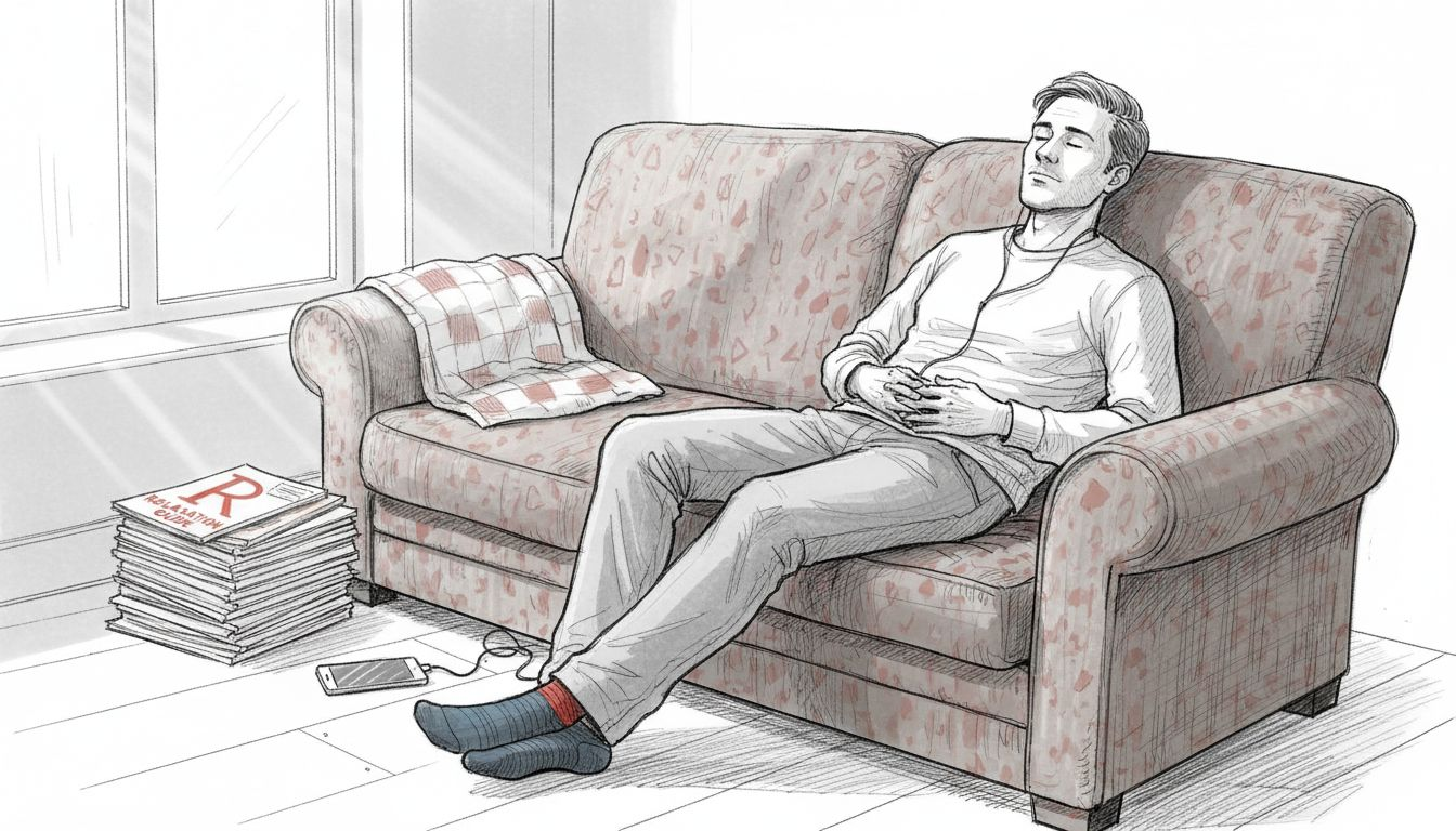 Man practicing muscle relaxation at home