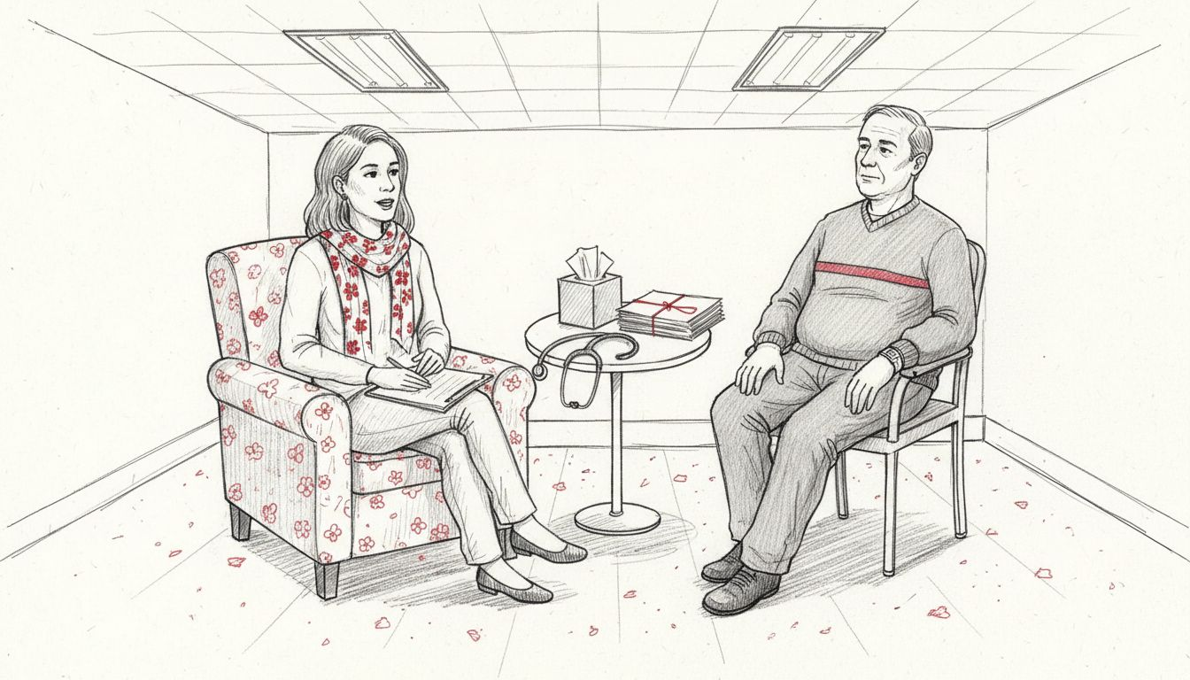 Hypnotherapist consulting patient in hospital room