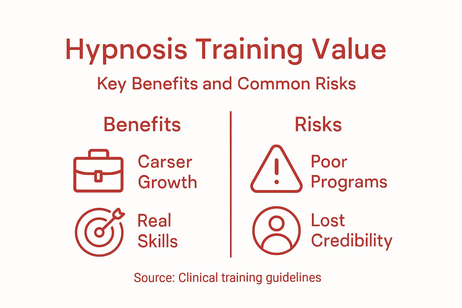 Infographic outlining hypnosis training benefits and risks