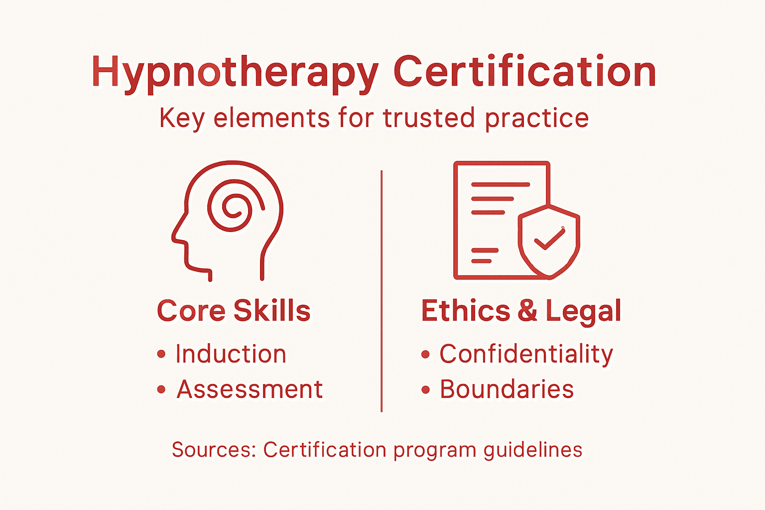 Infographic on core skills and ethics in hypnotherapy