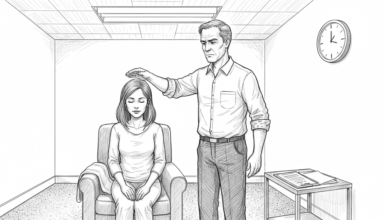 Hypnotist using rapid induction with client