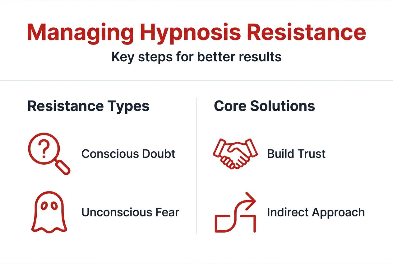 Infographic showing types of hypnosis resistance and solutions