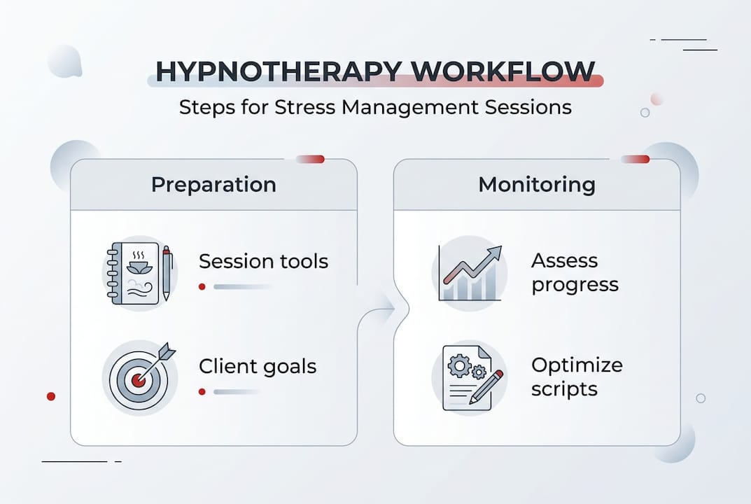 Infographic showing hypnotherapy workflow steps