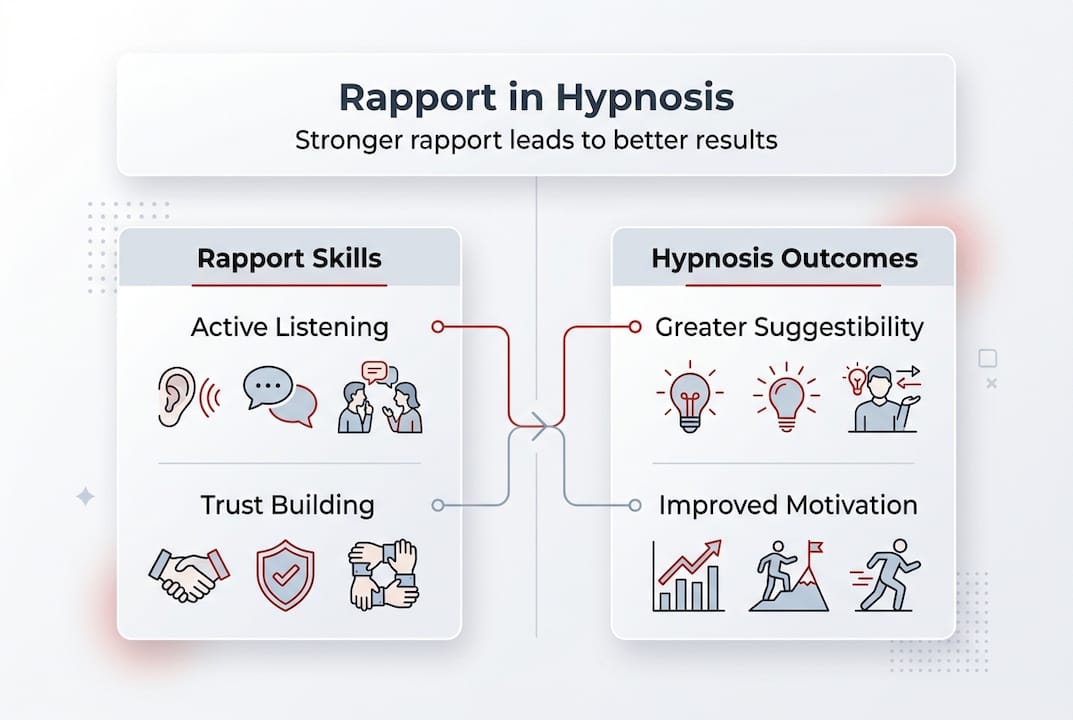 Infographic showing rapport and hypnosis benefits