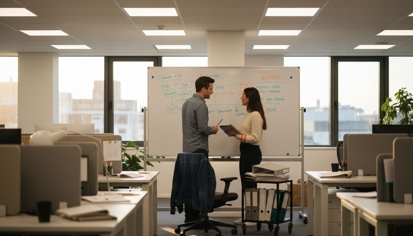 Collaborative office zone showing lighting variations