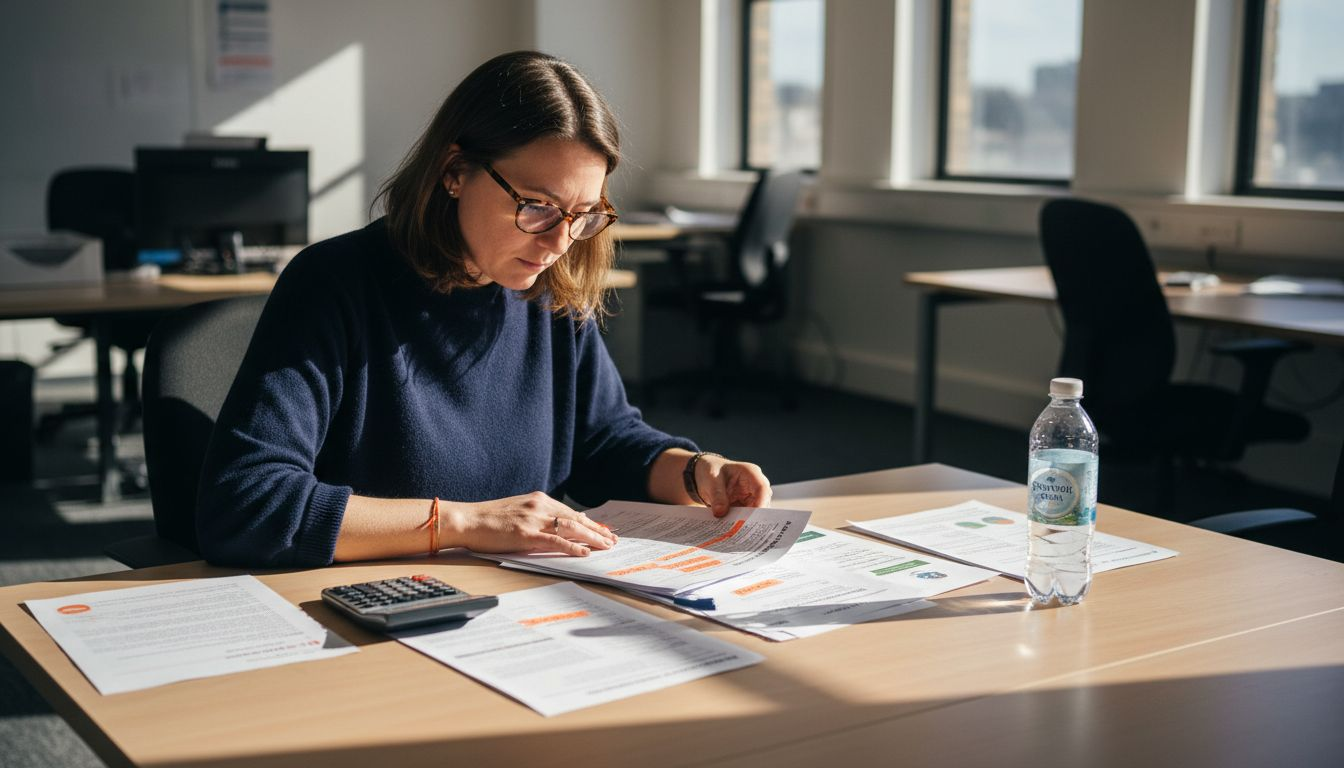 Office admin reviewing energy audit report