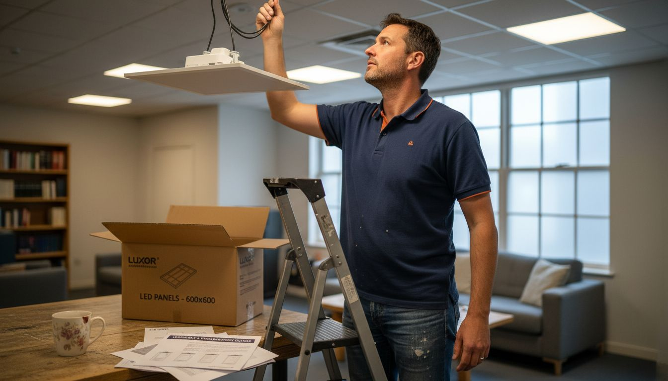 Technician pilot testing LED panel installation