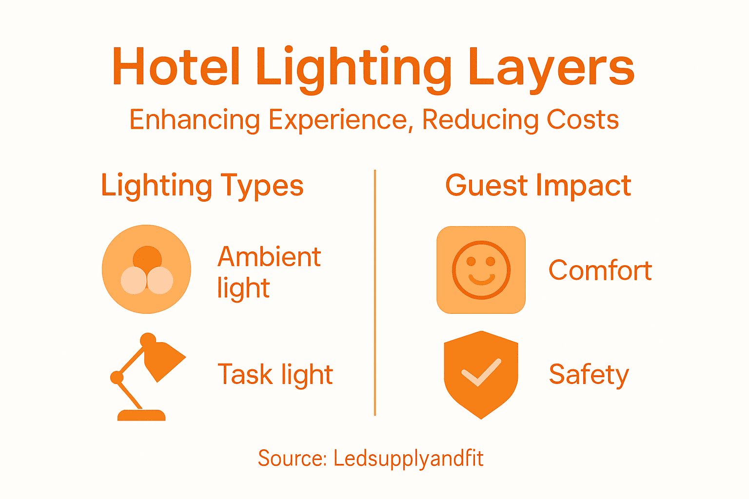 Infographic showing hotel lighting types and impact