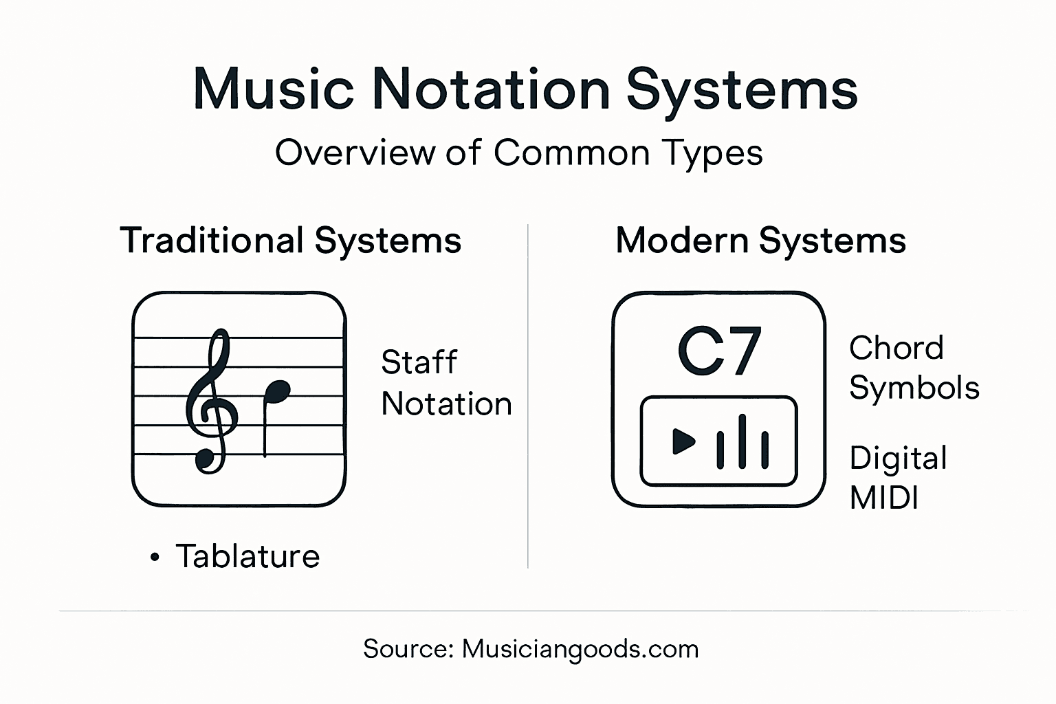 Infographic comparing music notation system types