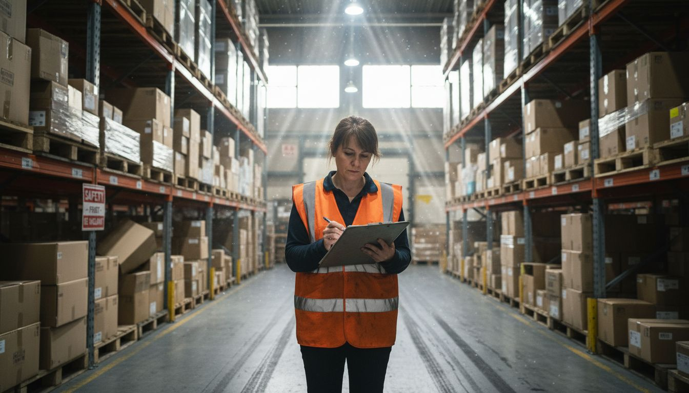 Warehouse supervisor checks LED high bay lights